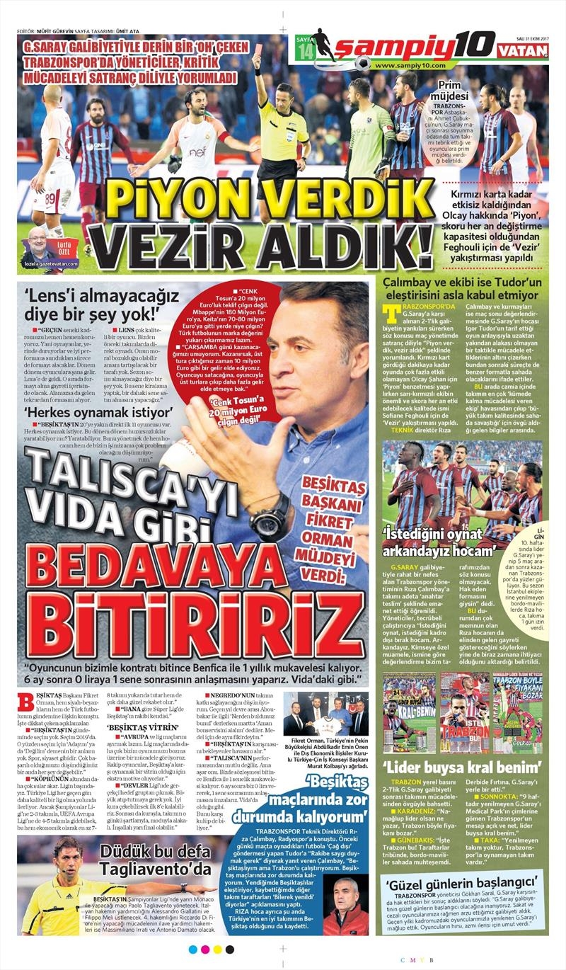 31 Ekim 2017 | Gazetelerin Beşiktaş Manşetleri - Görsel 10