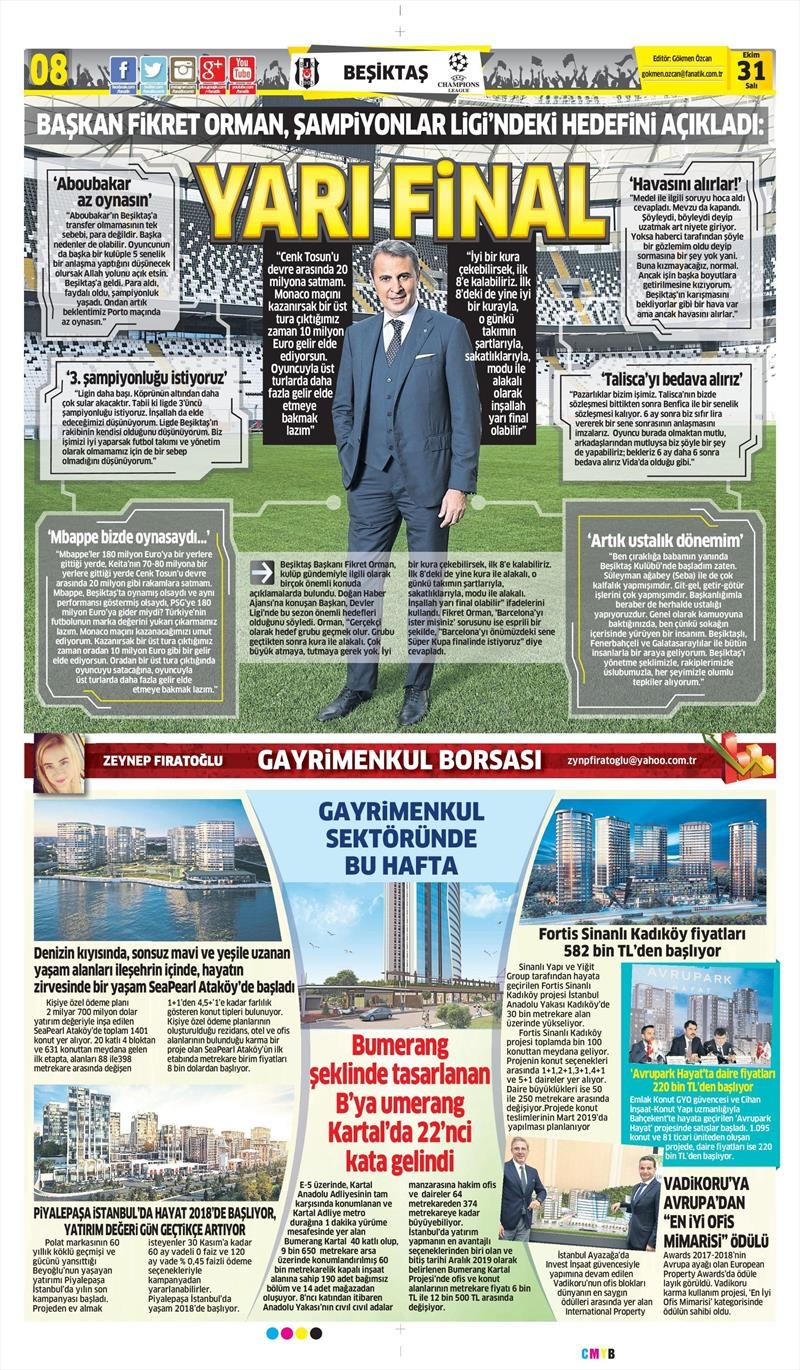 31 Ekim 2017 | Gazetelerin Beşiktaş Manşetleri - Görsel 3