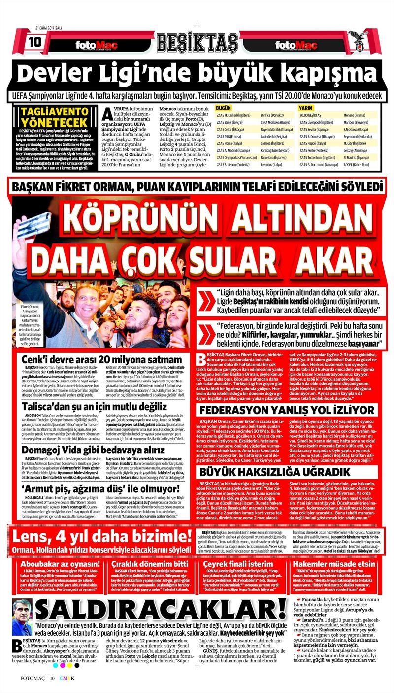 31 Ekim 2017 | Gazetelerin Beşiktaş Manşetleri - Görsel 5