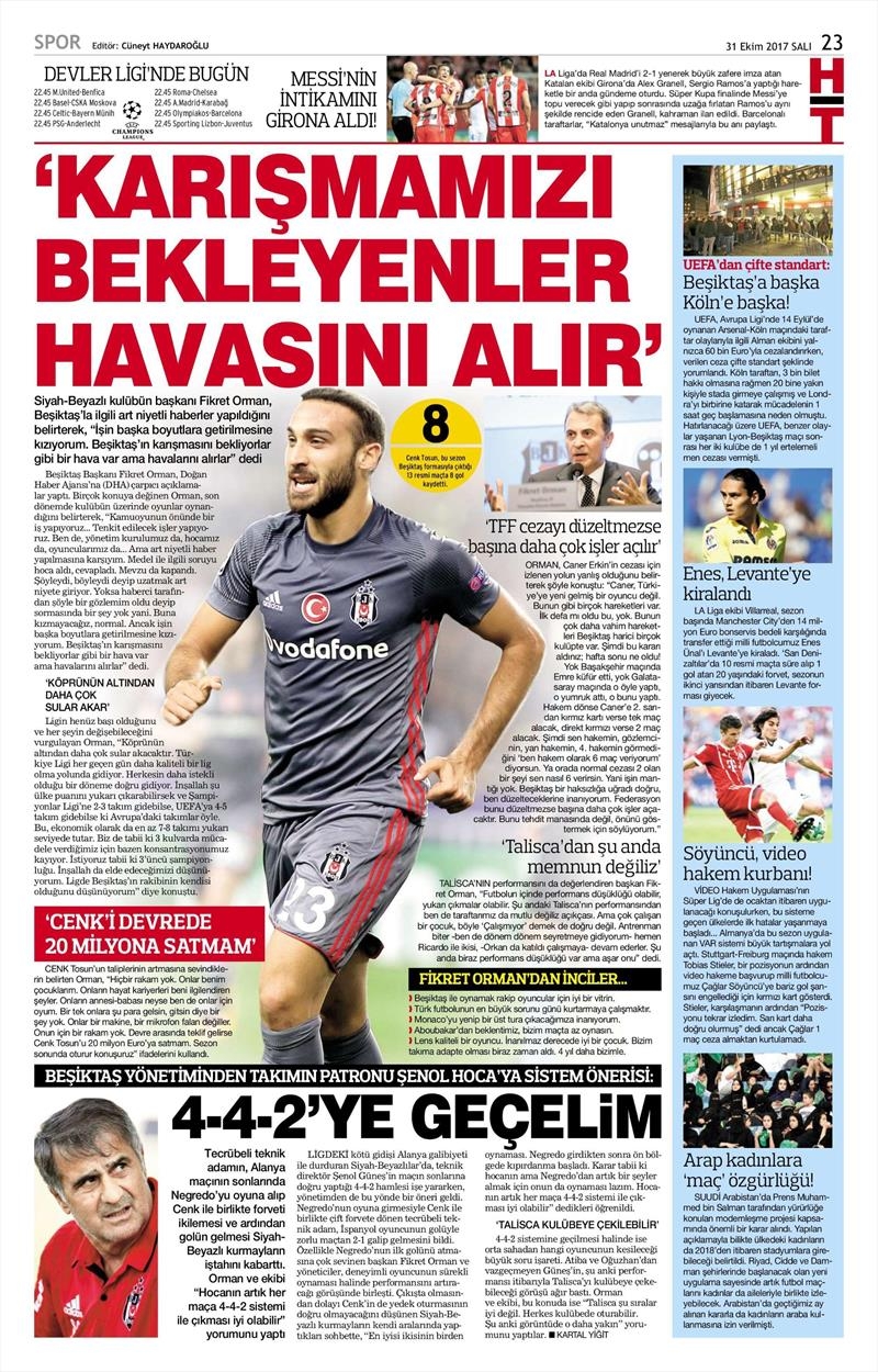 31 Ekim 2017 | Gazetelerin Beşiktaş Manşetleri - Görsel 6