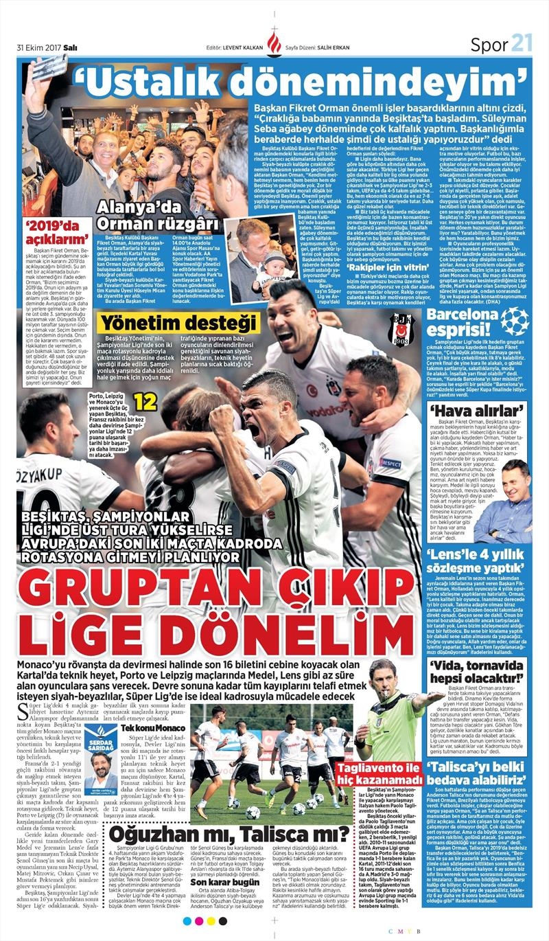 31 Ekim 2017 | Gazetelerin Beşiktaş Manşetleri - Görsel 8