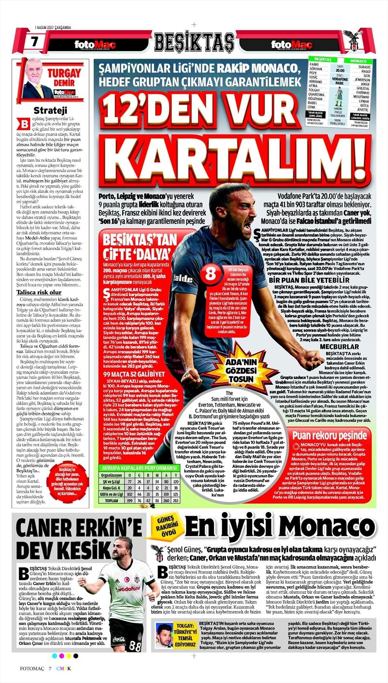 01 Kasım 2017 | Gazetelerin Beşiktaş Manşetleri - Görsel 9