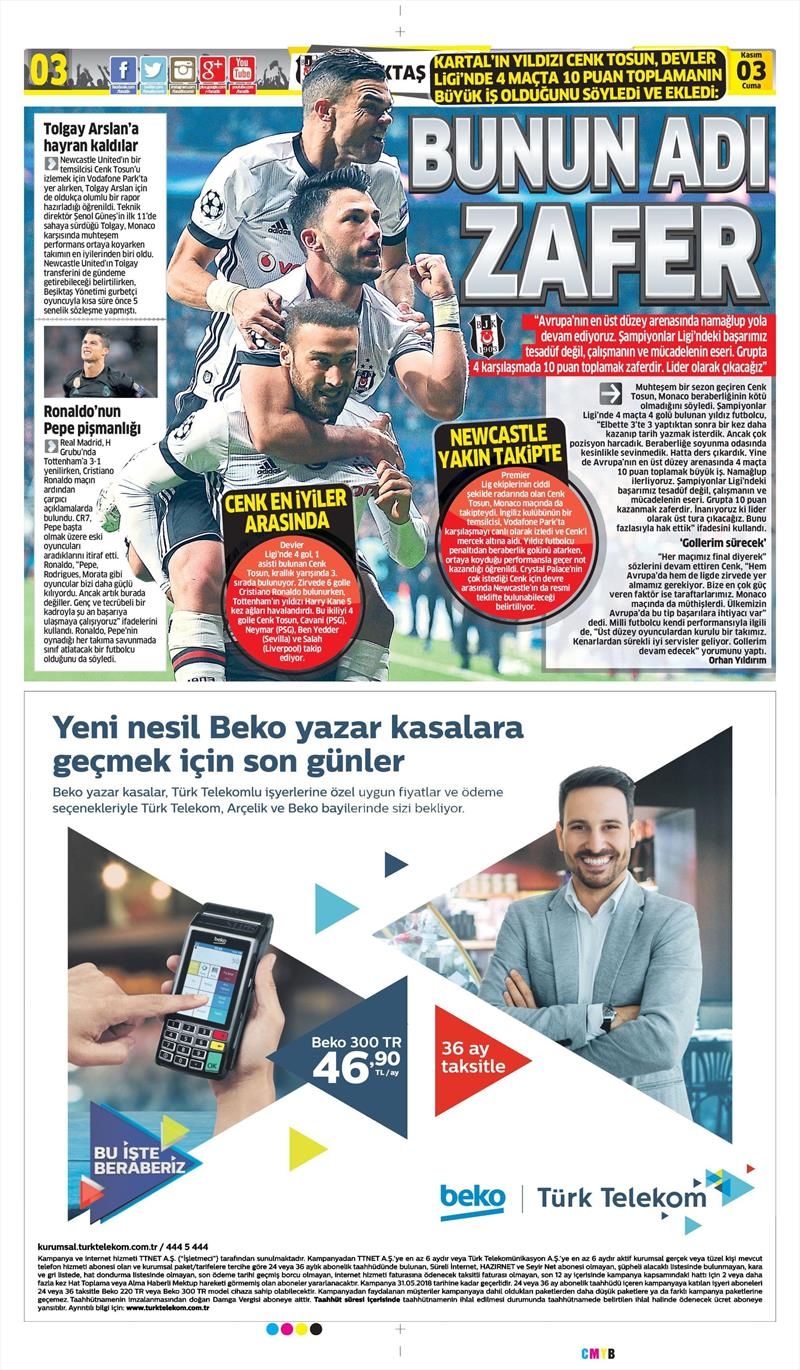 3 Kasım 2017 | İşte gazetelerin Beşiktaş manşetleri - Görsel 4