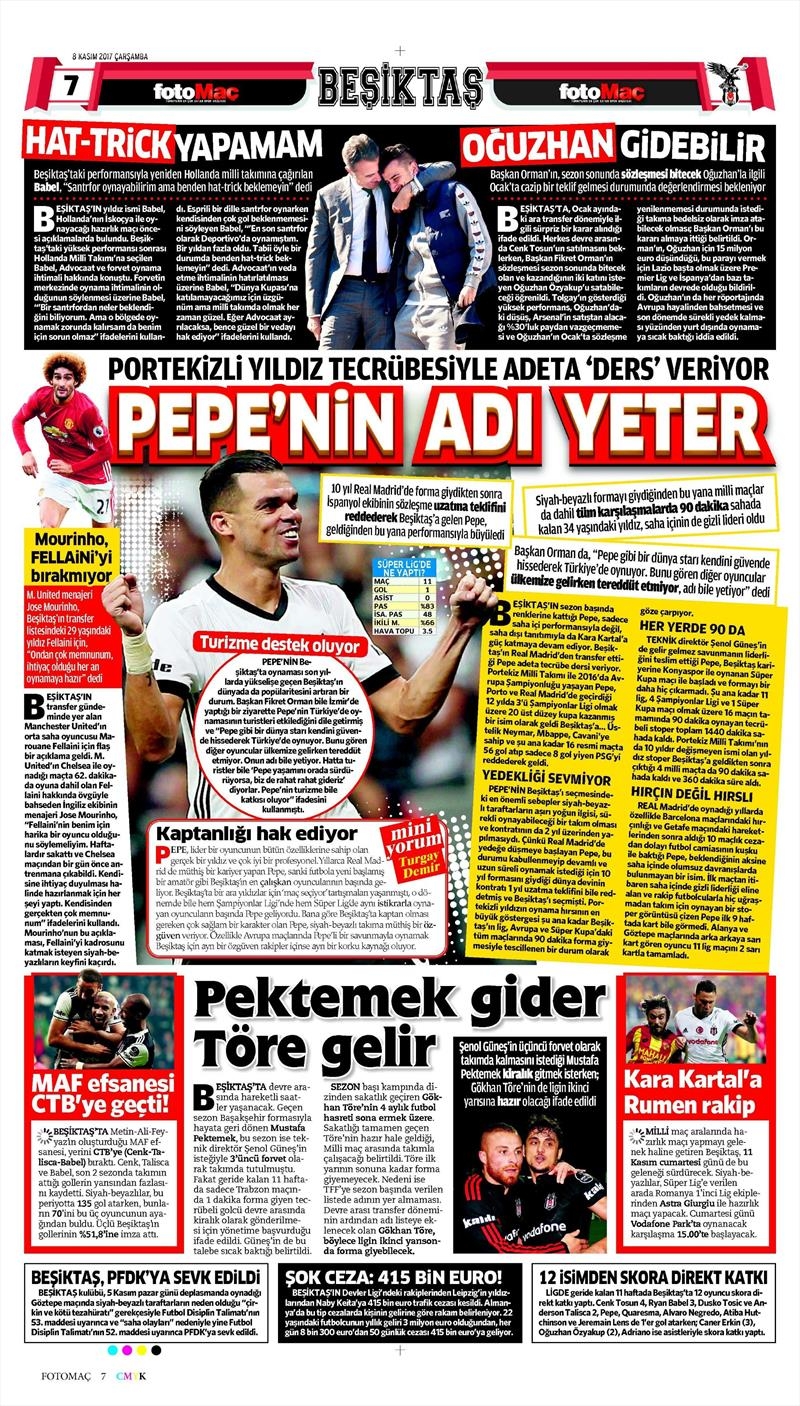 08 Kasım 2017 | Gazetelerin Beşiktaş Manşetleri - Görsel 5