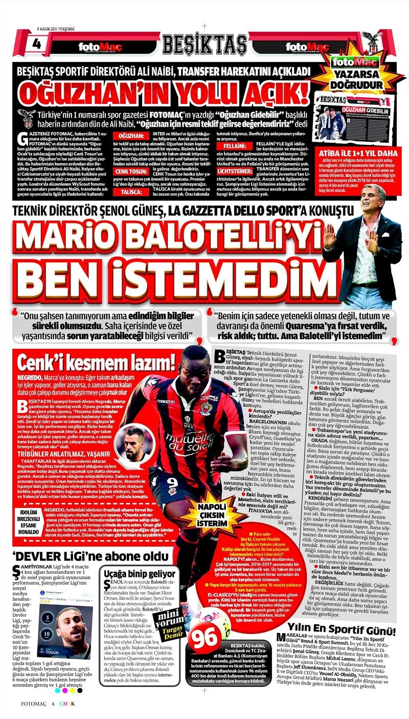09 Kasım 2017 | Gazetelerin Beşiktaş Manşetleri - Görsel 3