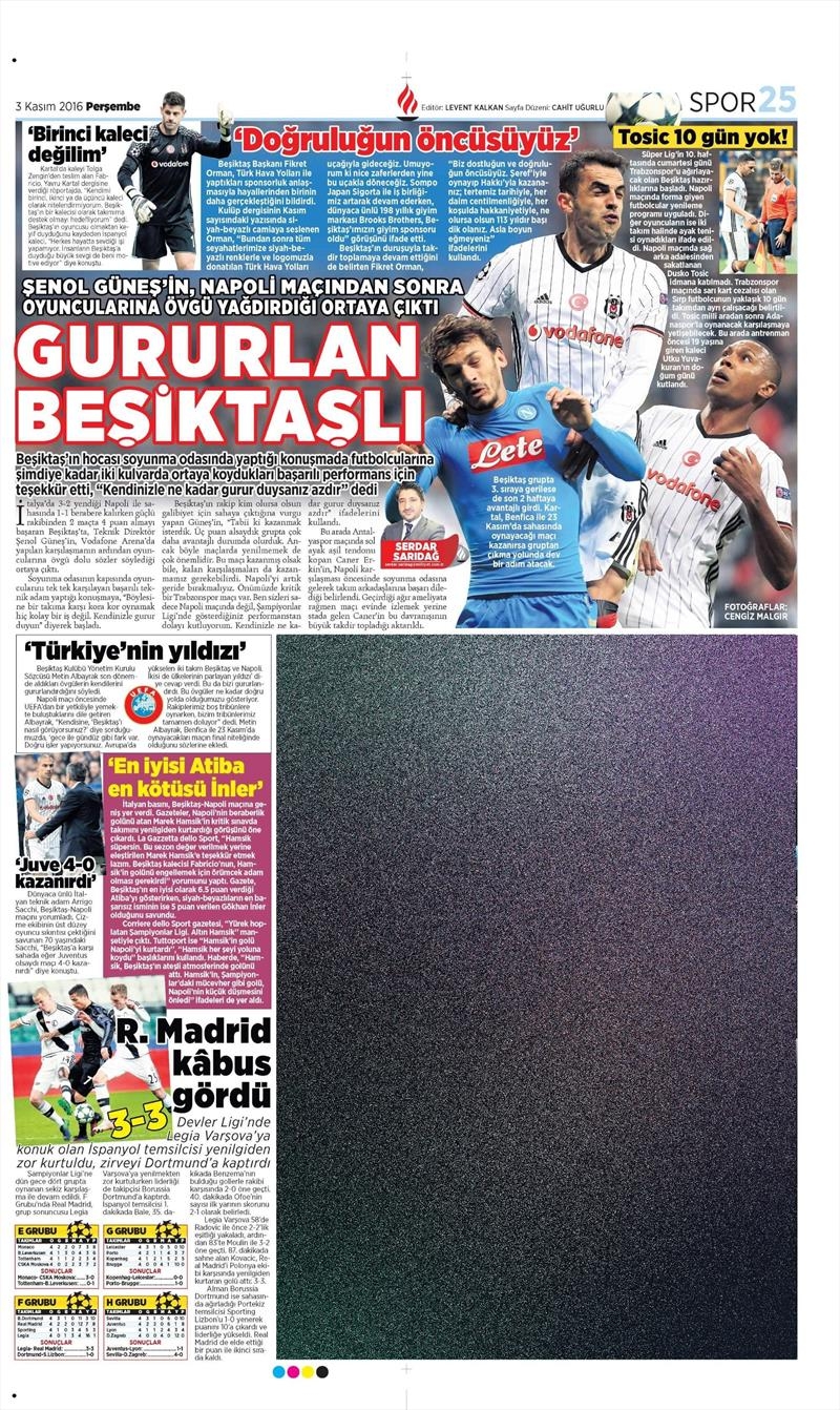 3 Kasım 2016 | Gazetelerin Beşiktaş sayfaları - Görsel 12