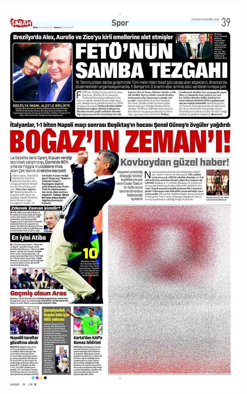 3 Kasım 2016 | Gazetelerin Beşiktaş sayfaları - Görsel 14