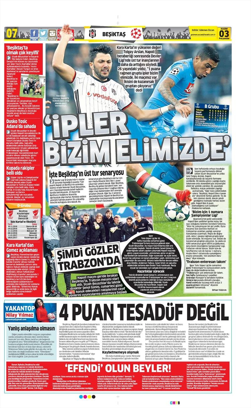 3 Kasım 2016 | Gazetelerin Beşiktaş sayfaları - Görsel 5