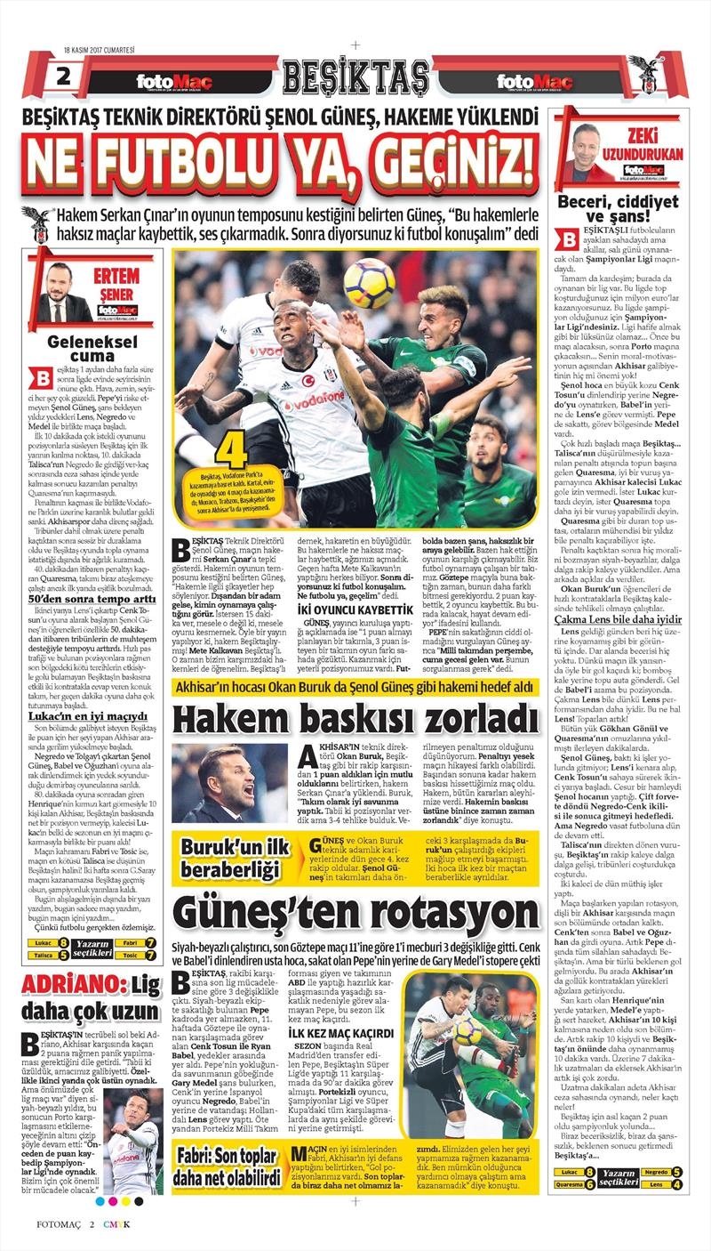 18 Kasım 2017 | Gazetelerin Beşiktaş Manşetleri - Görsel 6