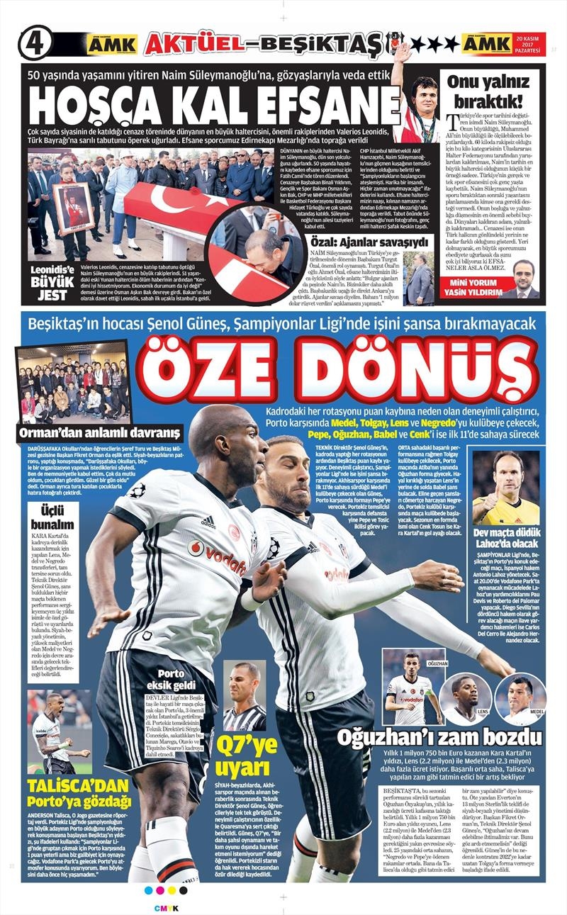 20 Kasım 2017 | Gazetelerin Beşiktaş Manşetleri - Görsel 1