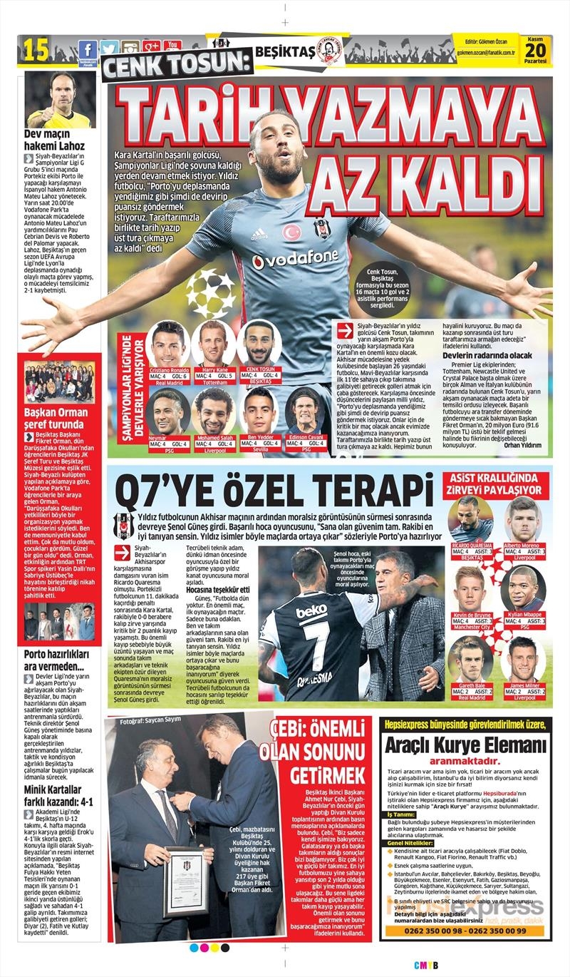 20 Kasım 2017 | Gazetelerin Beşiktaş Manşetleri - Görsel 2