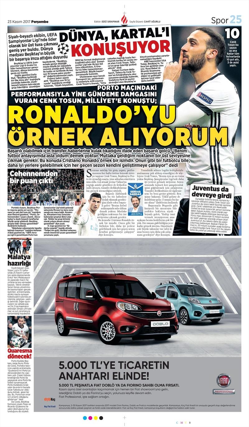 23 Kasım 2017 | Gazetelerin Beşiktaş Manşetleri - Görsel 12