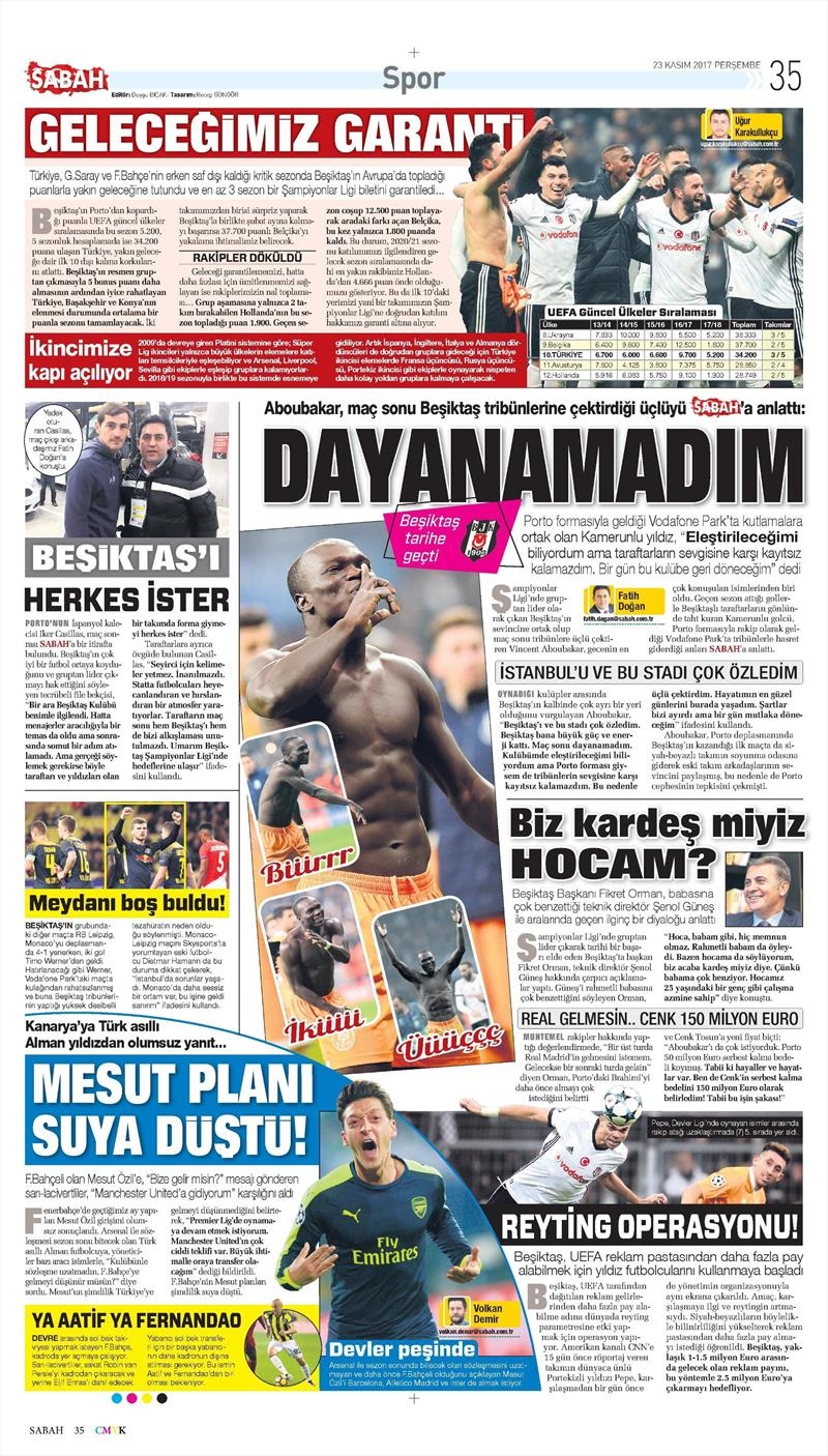 23 Kasım 2017 | Gazetelerin Beşiktaş Manşetleri - Görsel 14