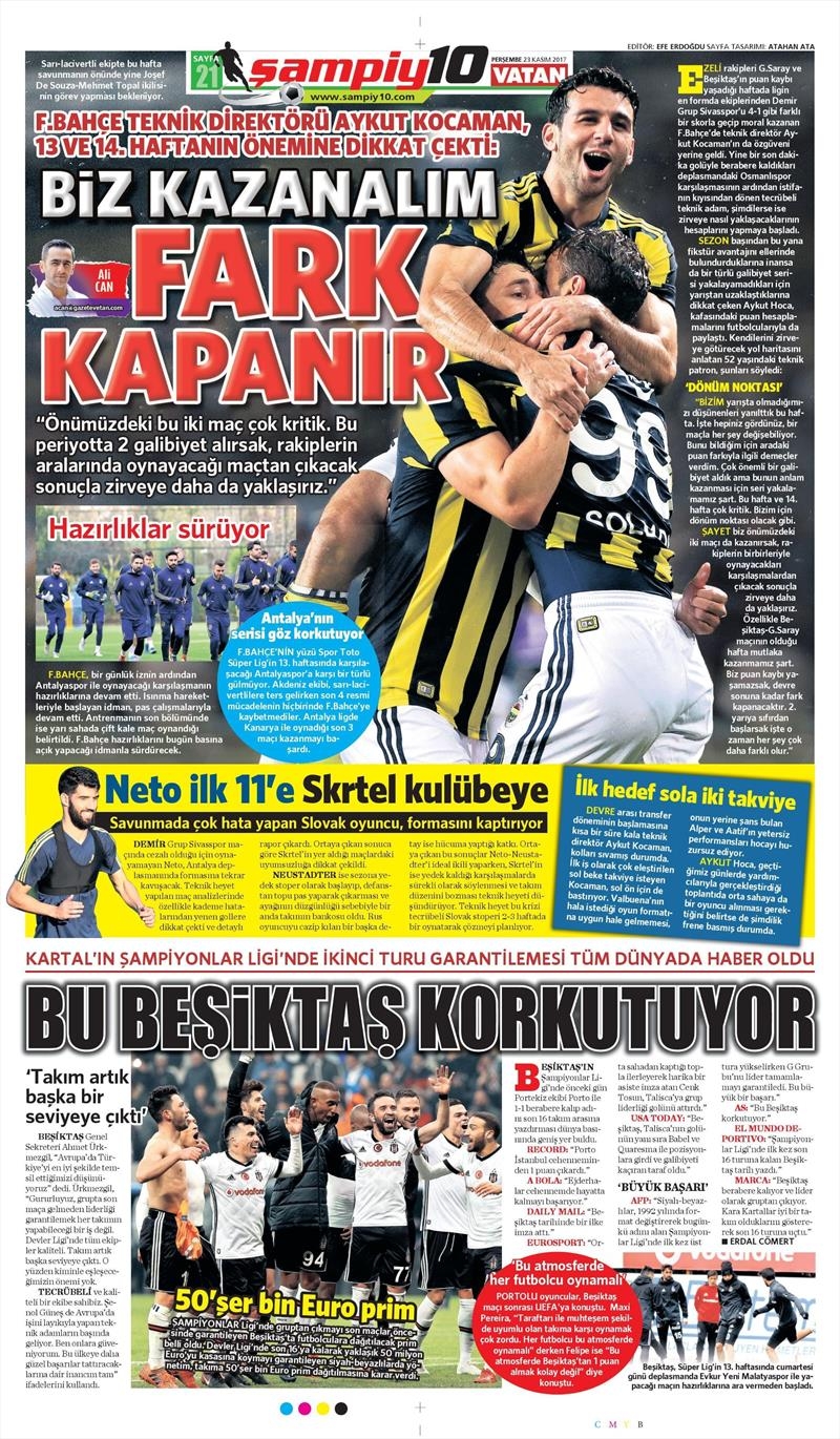 23 Kasım 2017 | Gazetelerin Beşiktaş Manşetleri - Görsel 15