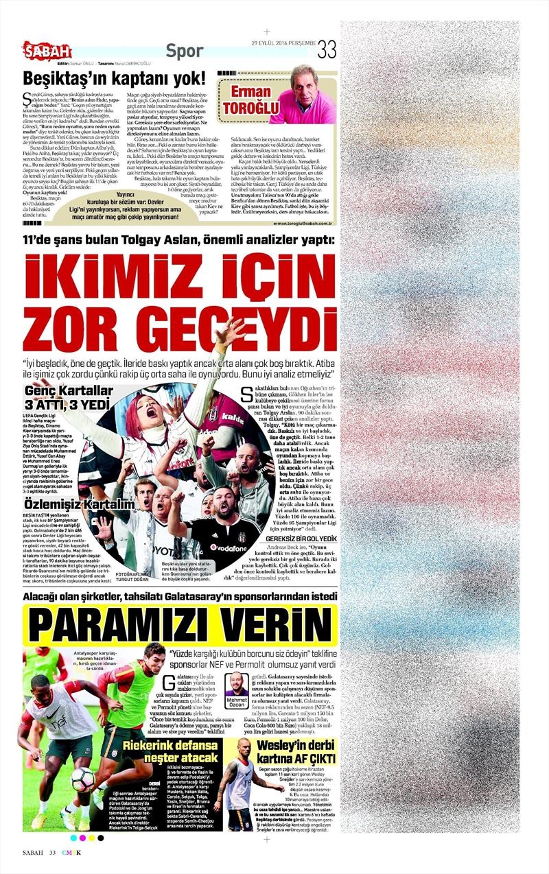 29 Eylül 2016 | Beşiktaş sayfaları - Görsel 12