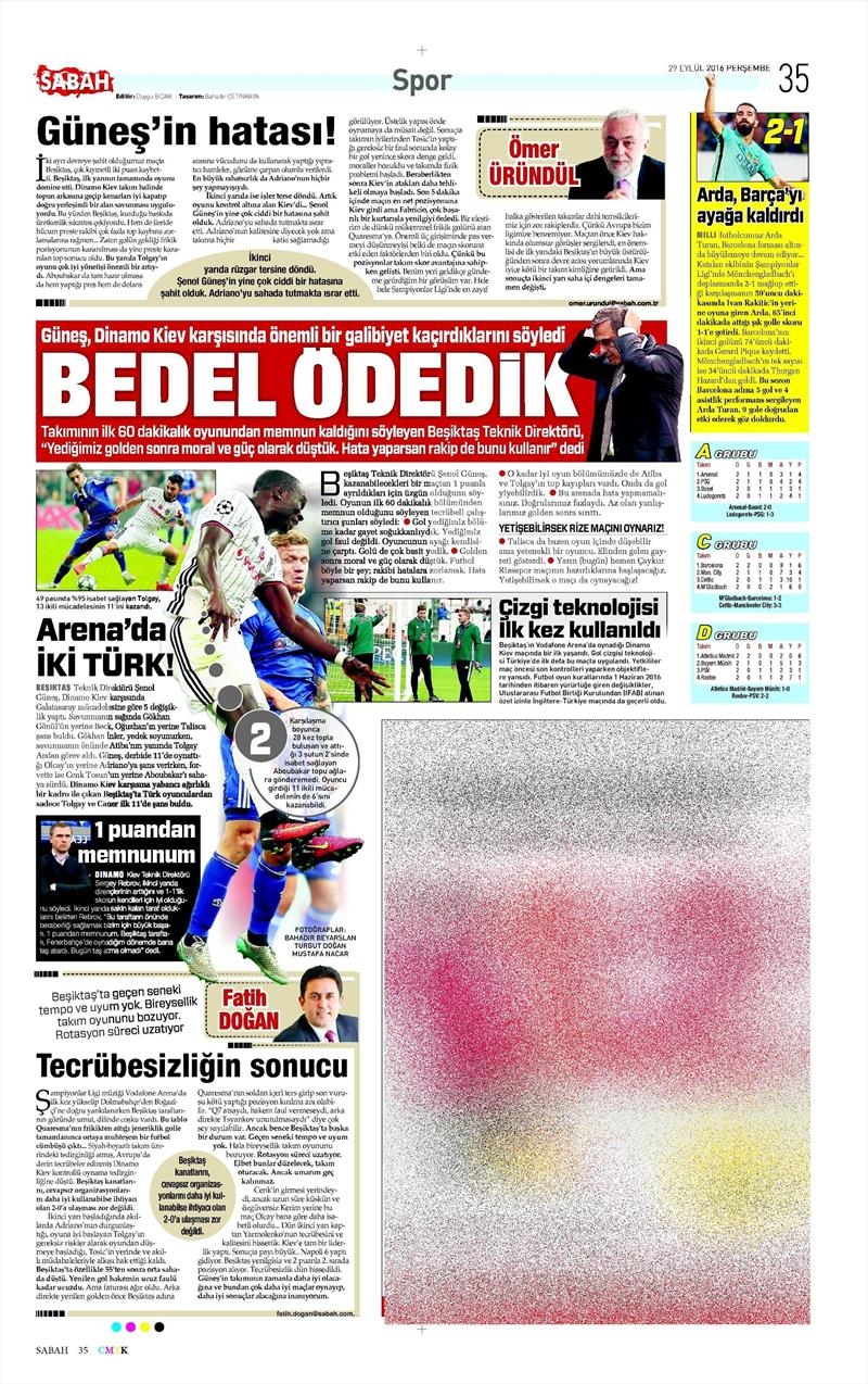 29 Eylül 2016 | Beşiktaş sayfaları - Görsel 13