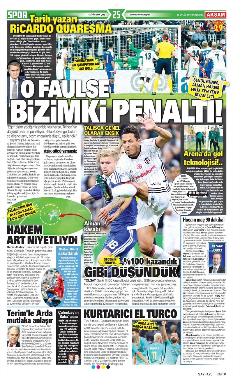 29 Eylül 2016 | Beşiktaş sayfaları - Görsel 18