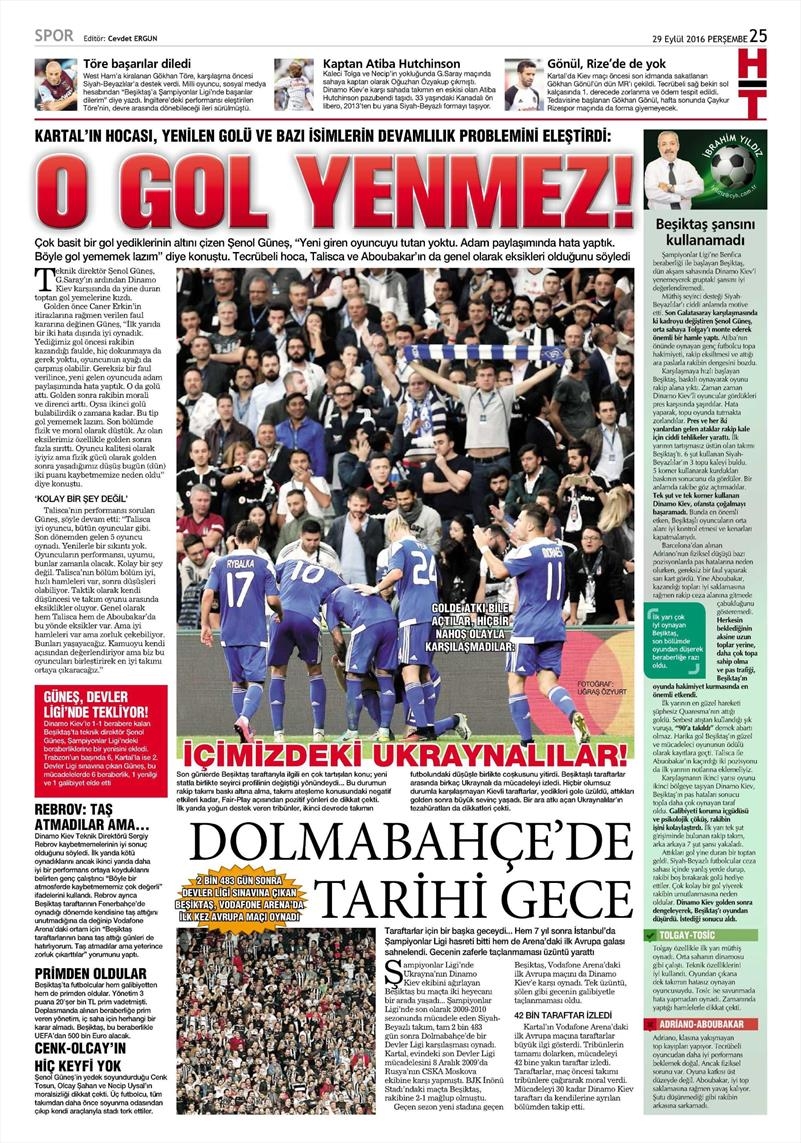 29 Eylül 2016 | Beşiktaş sayfaları - Görsel 19