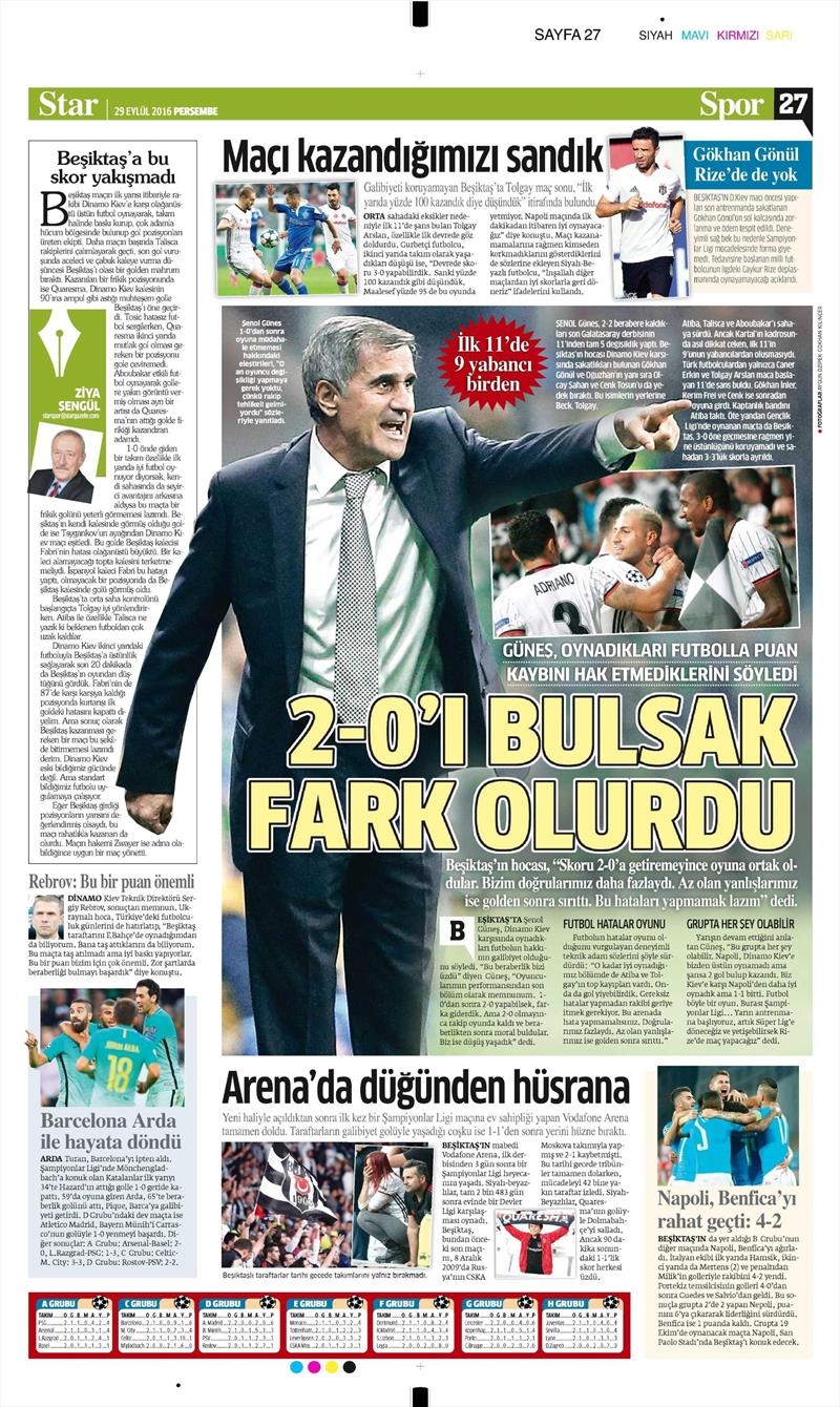 29 Eylül 2016 | Beşiktaş sayfaları - Görsel 2