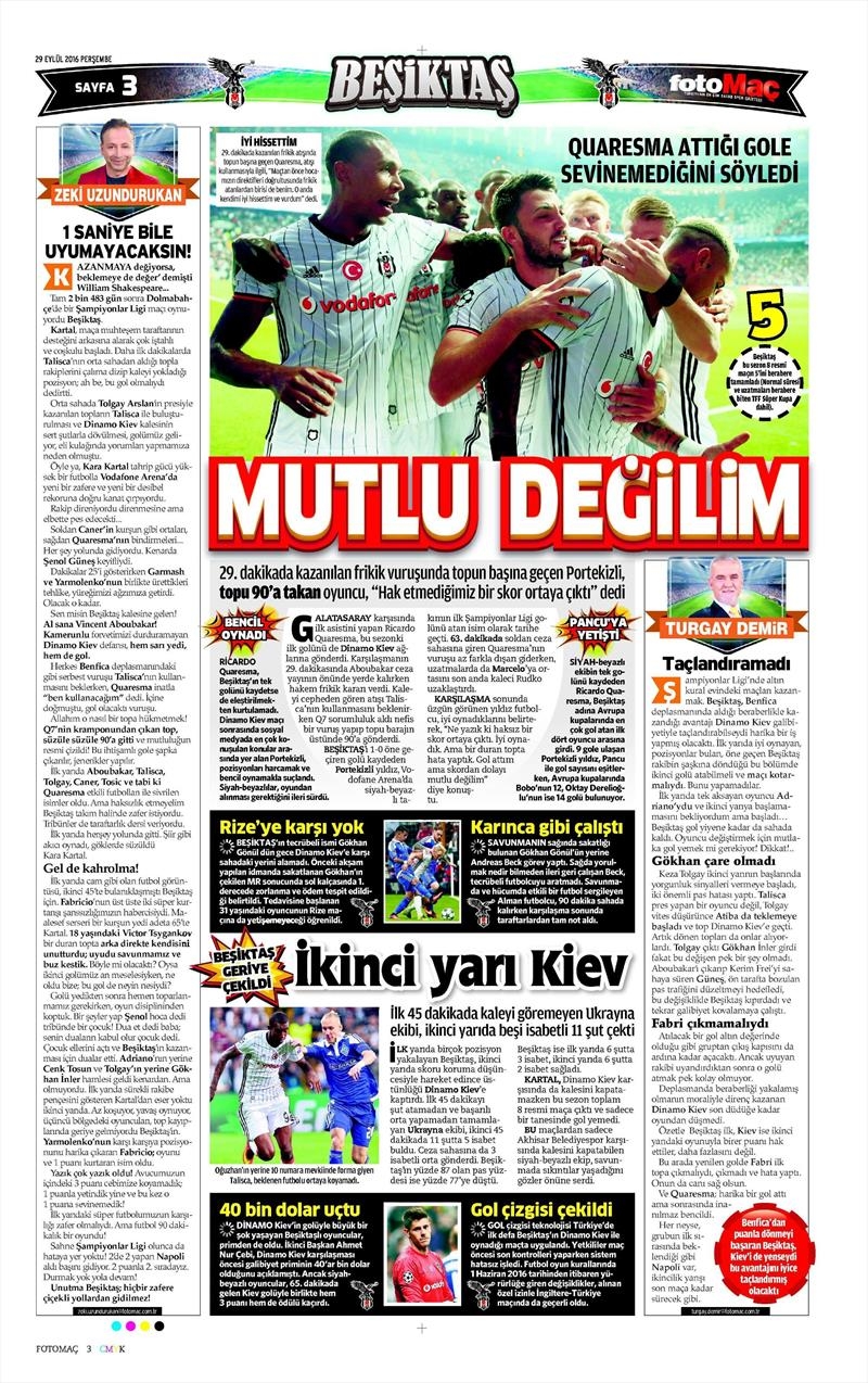 29 Eylül 2016 | Beşiktaş sayfaları - Görsel 20
