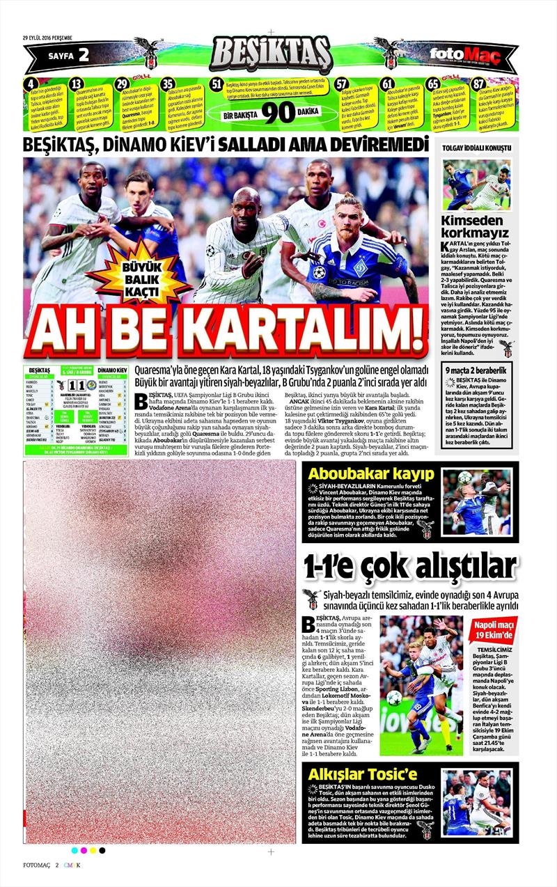 29 Eylül 2016 | Beşiktaş sayfaları - Görsel 21
