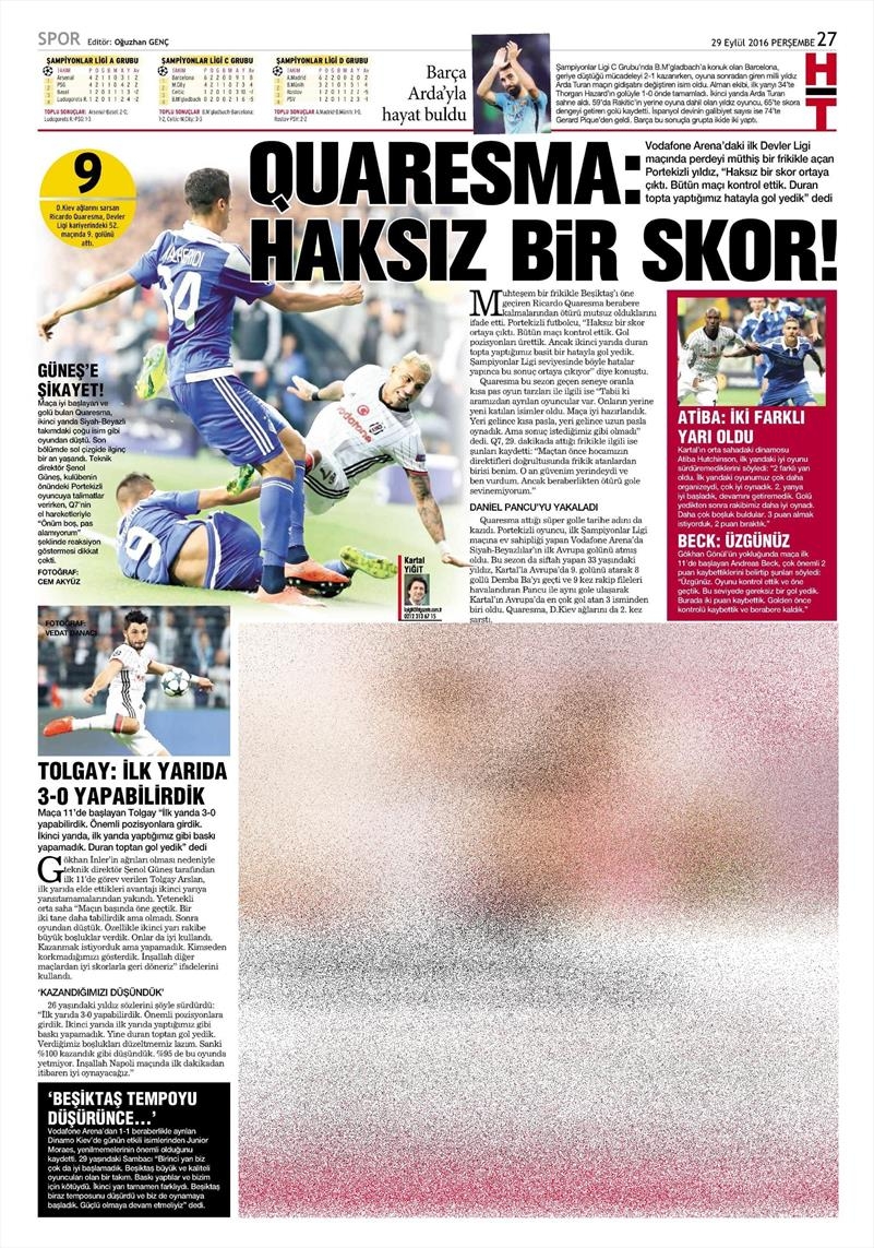 29 Eylül 2016 | Beşiktaş sayfaları - Görsel 22