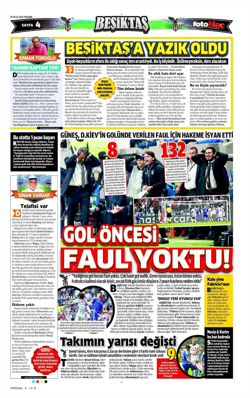 29 Eylül 2016 | Beşiktaş sayfaları - Görsel 26