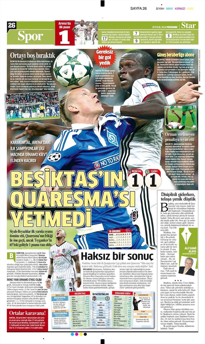 29 Eylül 2016 | Beşiktaş sayfaları - Görsel 3