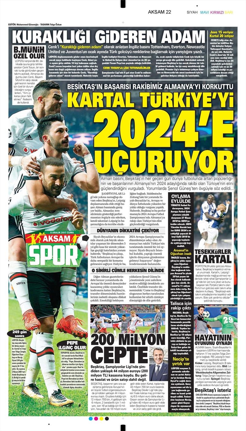 8 Aralık 2017 | Gazetelerin Beşiktaş Manşetleri - Görsel 12
