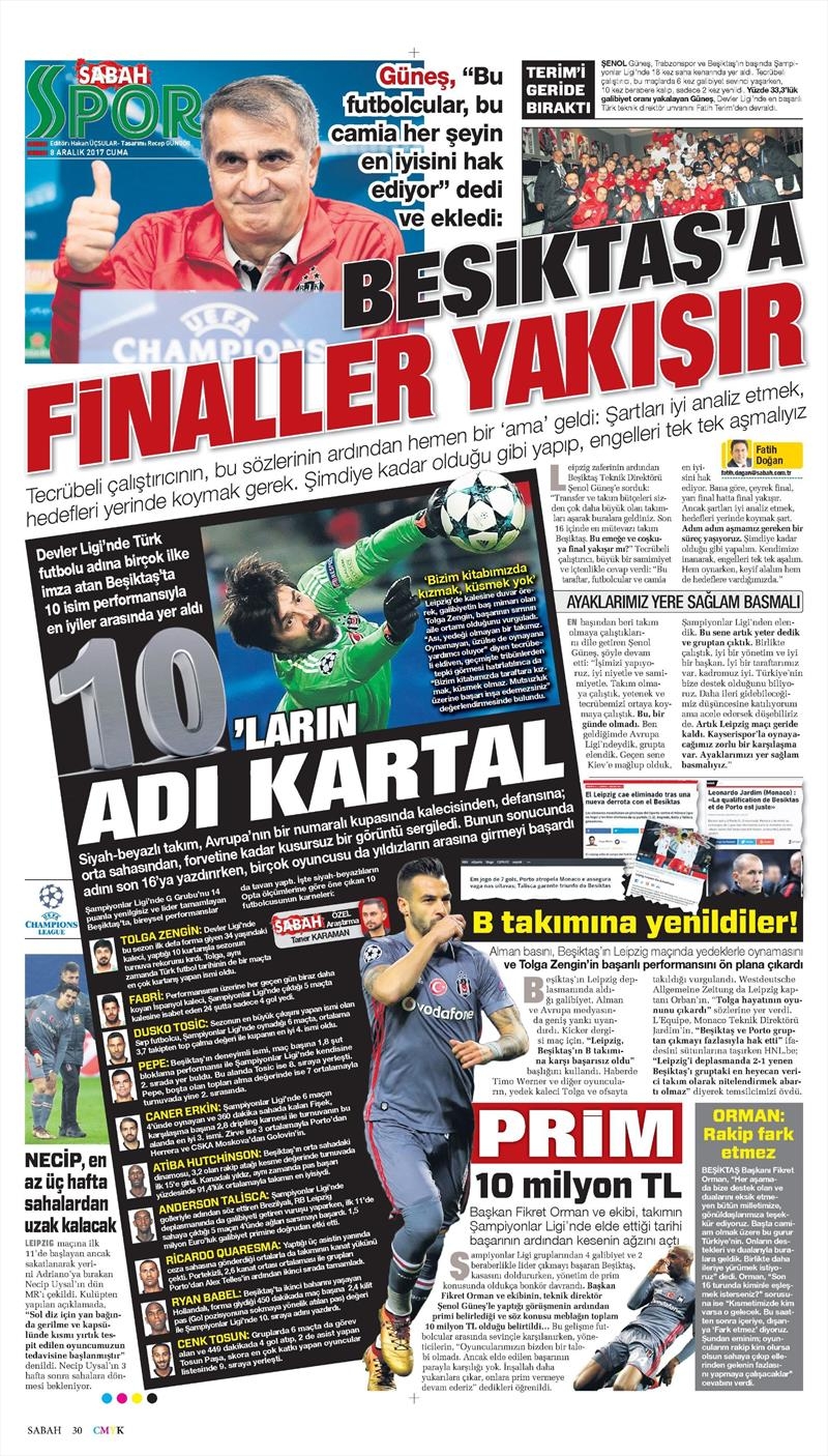 8 Aralık 2017 | Gazetelerin Beşiktaş Manşetleri - Görsel 16