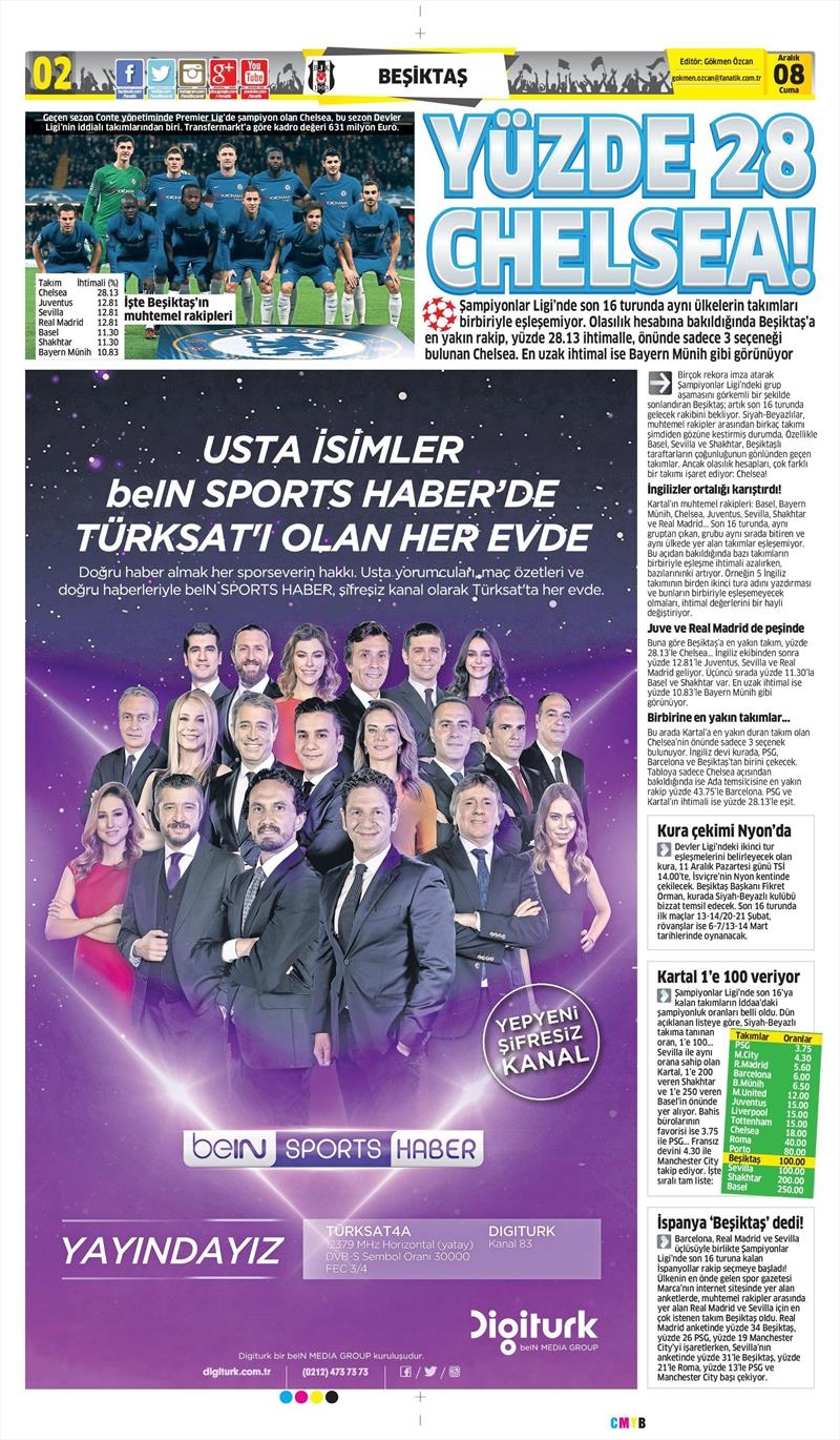 8 Aralık 2017 | Gazetelerin Beşiktaş Manşetleri - Görsel 2