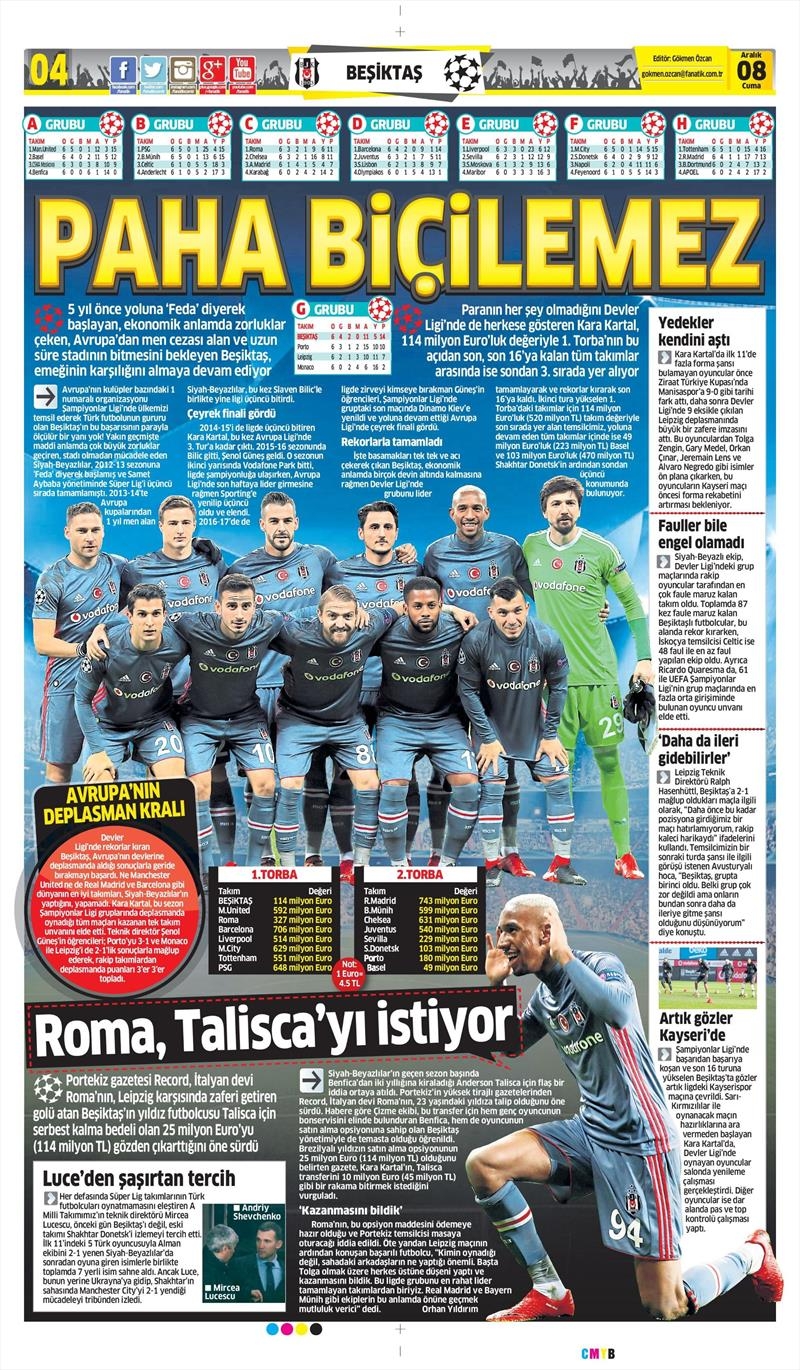 8 Aralık 2017 | Gazetelerin Beşiktaş Manşetleri - Görsel 4