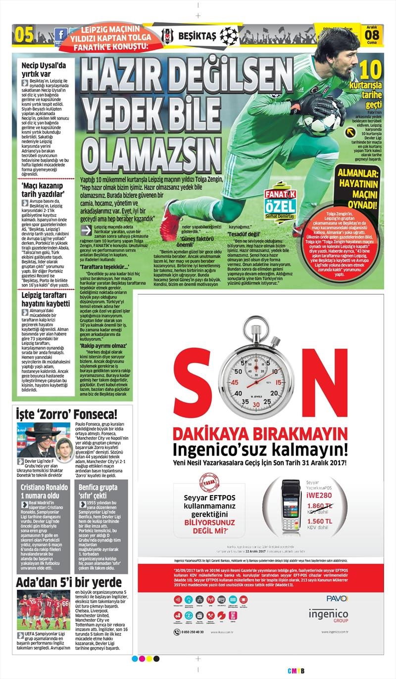 8 Aralık 2017 | Gazetelerin Beşiktaş Manşetleri - Görsel 5