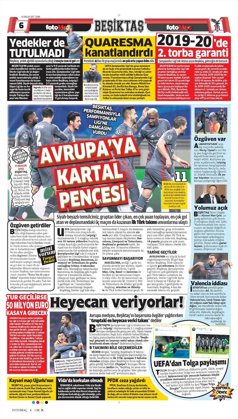 8 Aralık 2017 | Gazetelerin Beşiktaş Manşetleri - Görsel 8