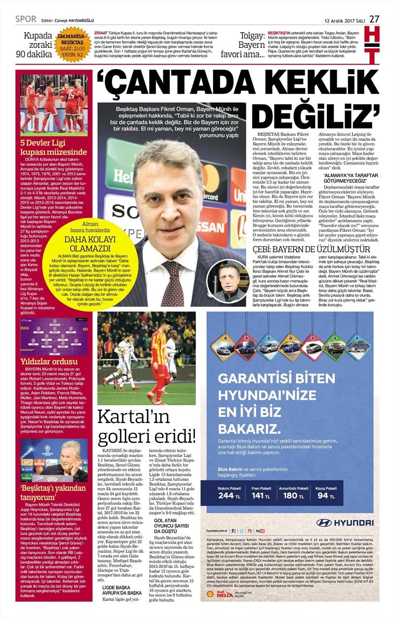 12 Aralık 2017 | Gazetelerin Beşiktaş Manşetleri - Görsel 9