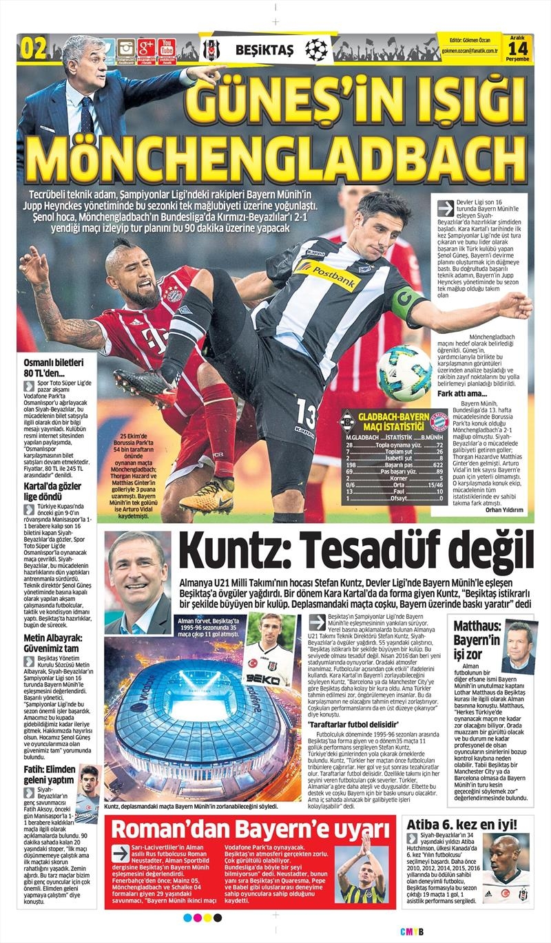 14 Aralık 2017 | Gazetelerin Beşiktaş Manşetleri - Görsel 1
