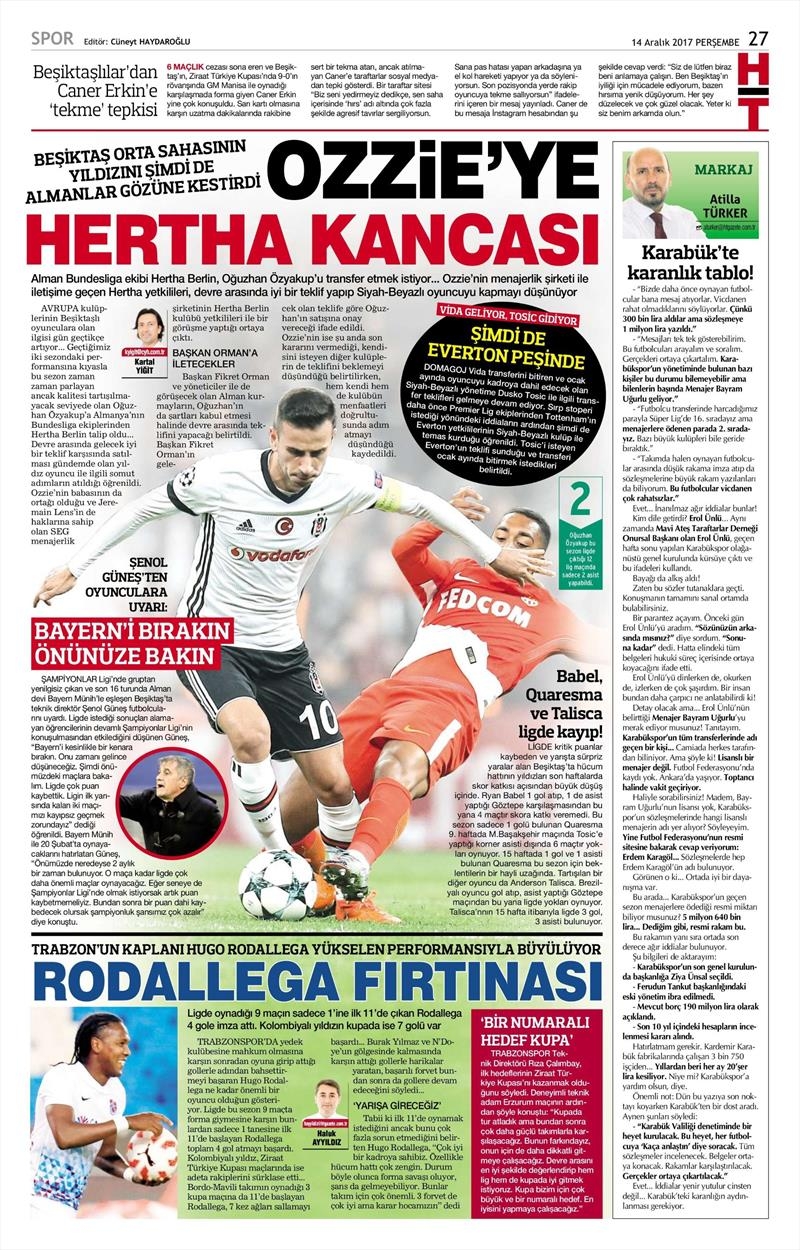 14 Aralık 2017 | Gazetelerin Beşiktaş Manşetleri - Görsel 5