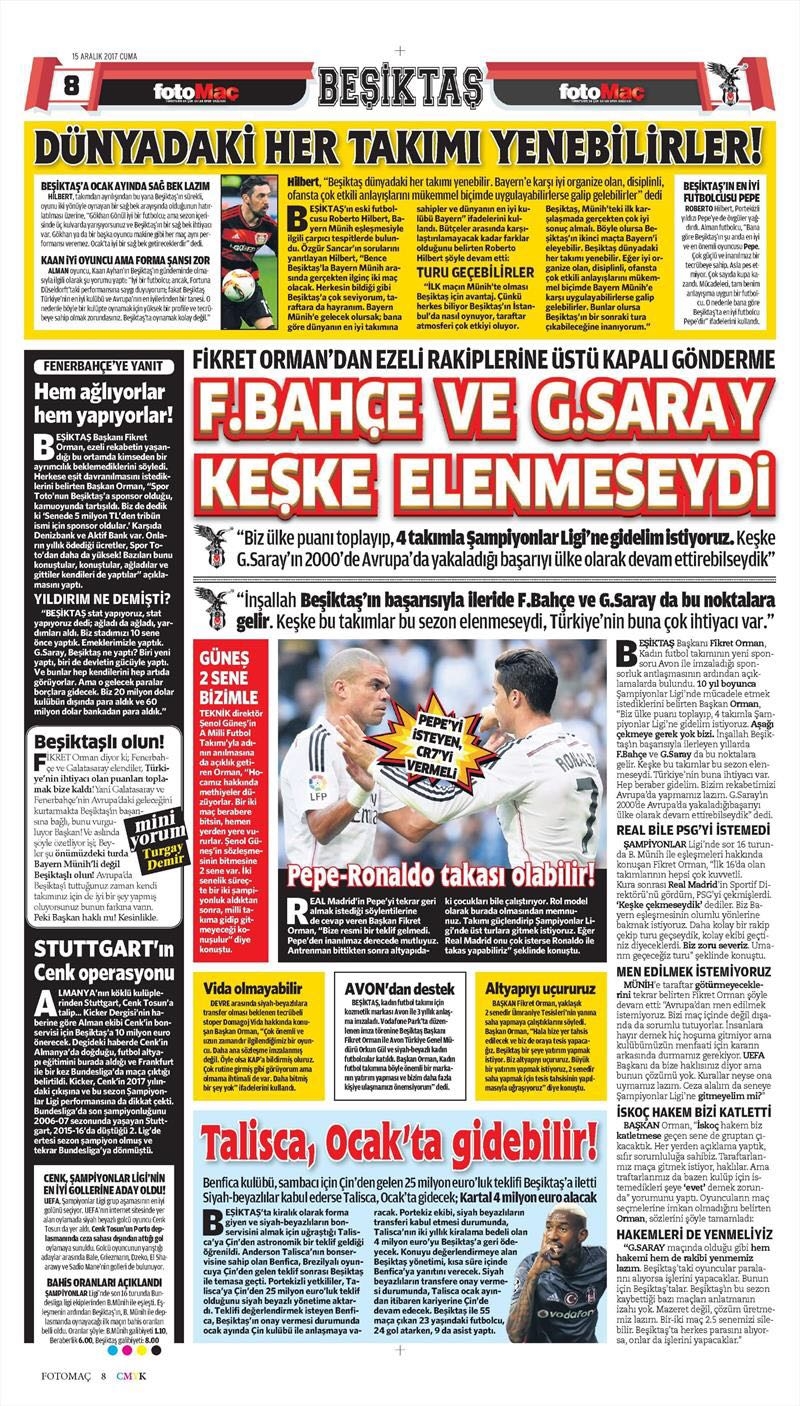15 Aralık 2017 | Gazetelerin Beşiktaş Manşetleri - Görsel 2