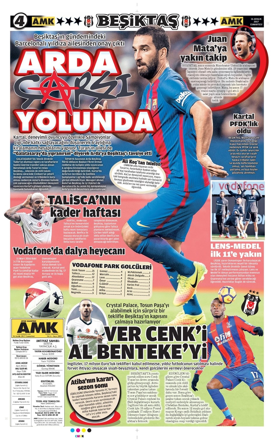 16 Aralık 2017 | Gazetelerin Beşiktaş Manşetleri - Görsel 1