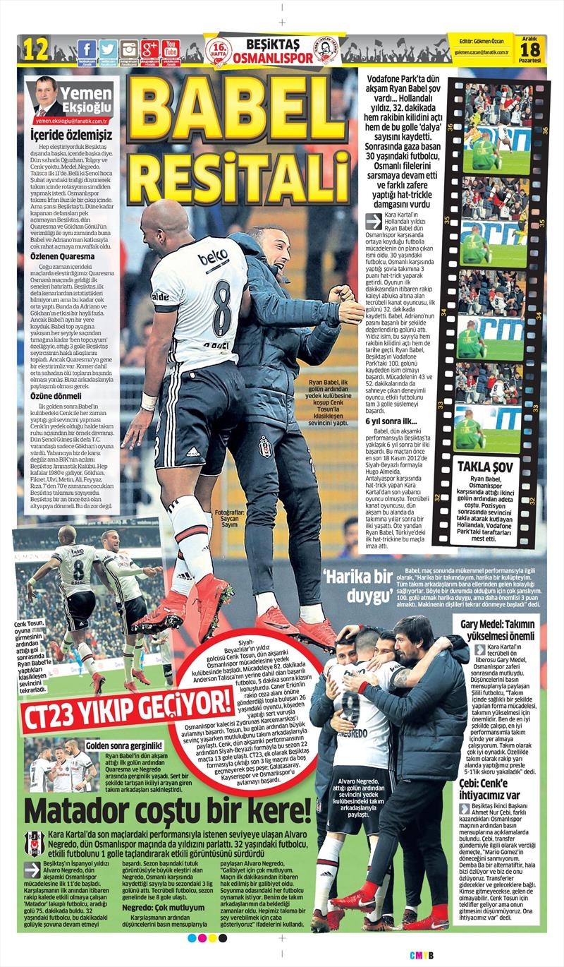 18 Aralık 2017 | Gazetelerin Beşiktaş Manşetleri - Görsel 1
