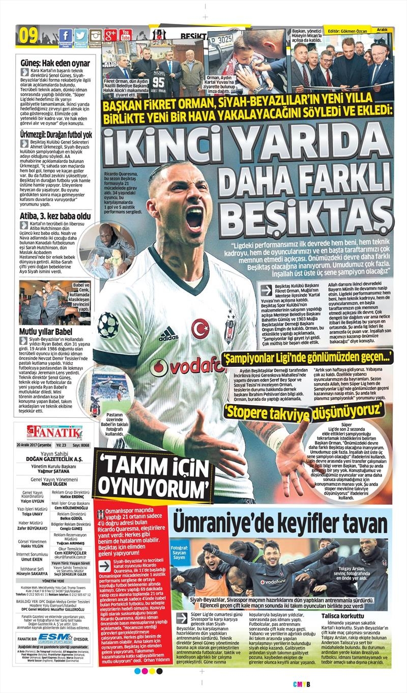20 Aralık 2017 | Gazetelerin Beşiktaş Manşetleri - Görsel 1