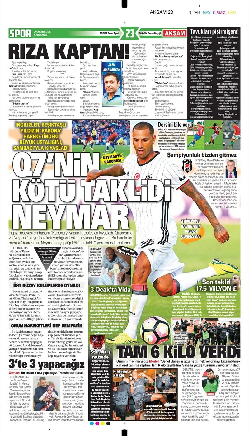 20 Aralık 2017 | Gazetelerin Beşiktaş Manşetleri - Görsel 4