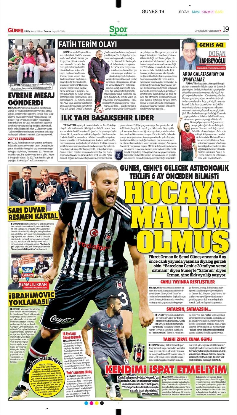 27 Aralık 2017 | Gazetelerin Beşiktaş Manşetleri - Görsel 5