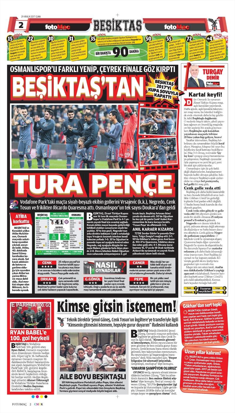 29 Aralık 2017 | Gazetelerin Beşiktaş Manşetleri - Görsel 3