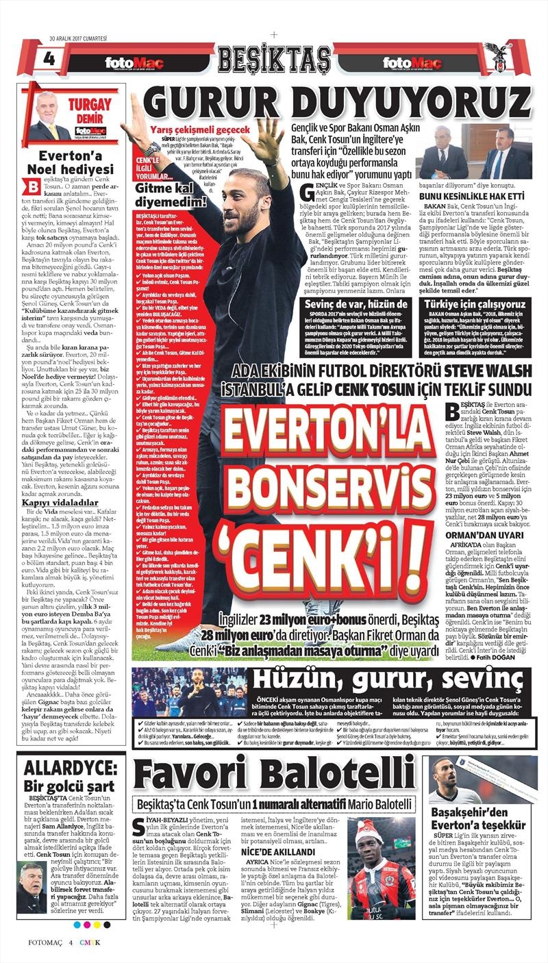 30 Aralık 2017 | Gazetelerin Beşiktaş Manşetleri - Görsel 3