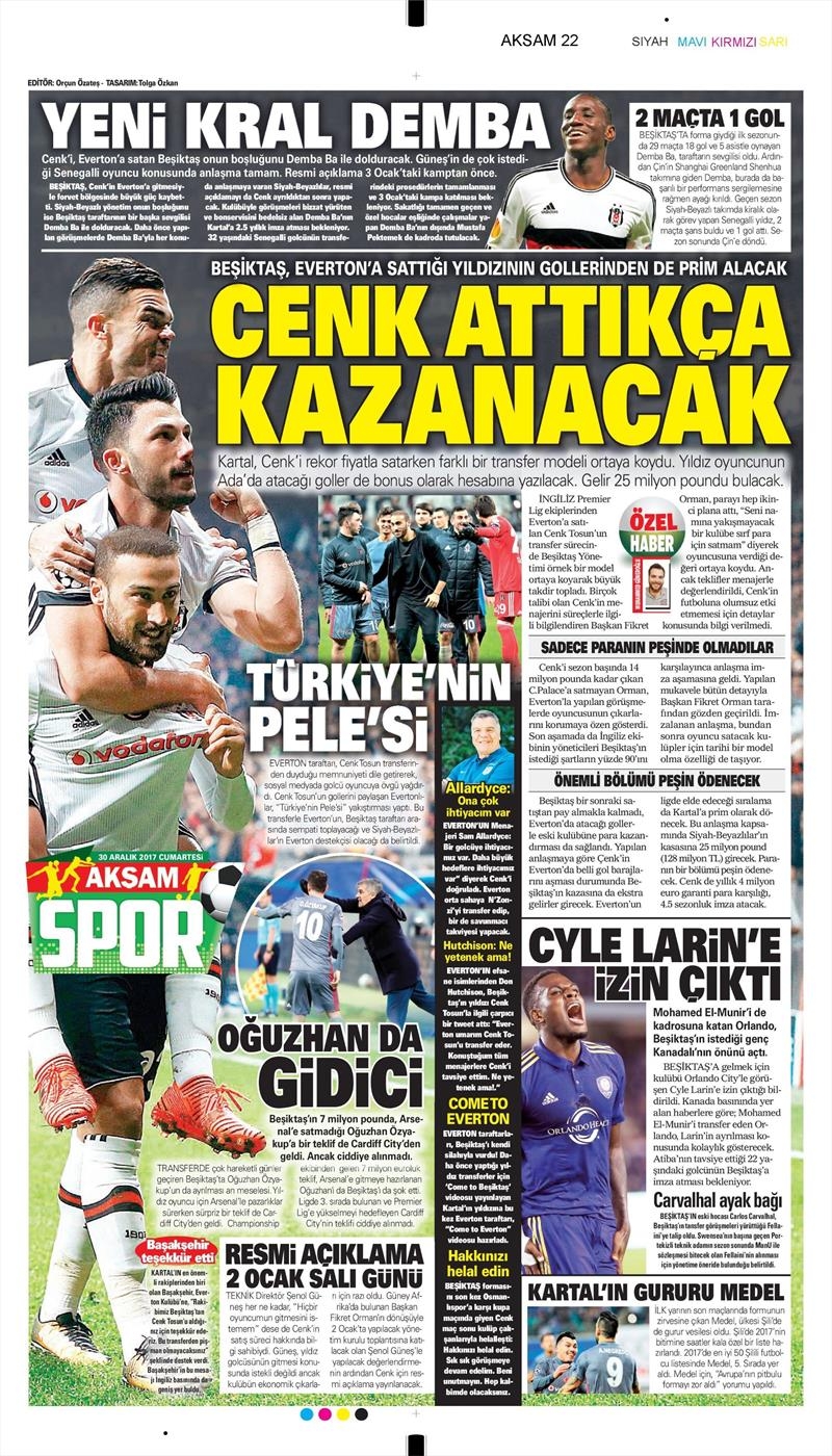 30 Aralık 2017 | Gazetelerin Beşiktaş Manşetleri - Görsel 5