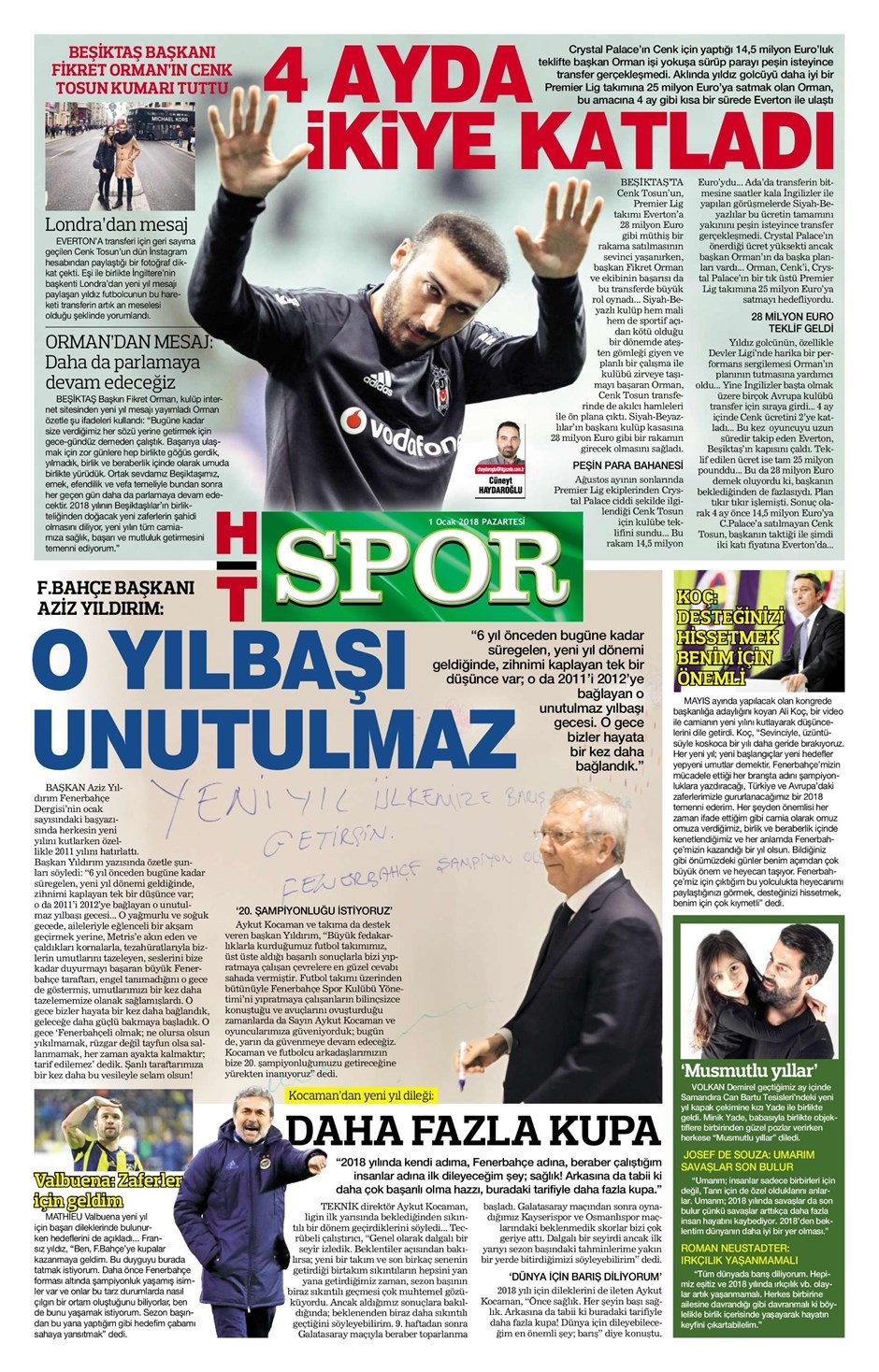1 Ocak 2018 | Gazetelerin Beşiktaş Manşetleri - Görsel 3