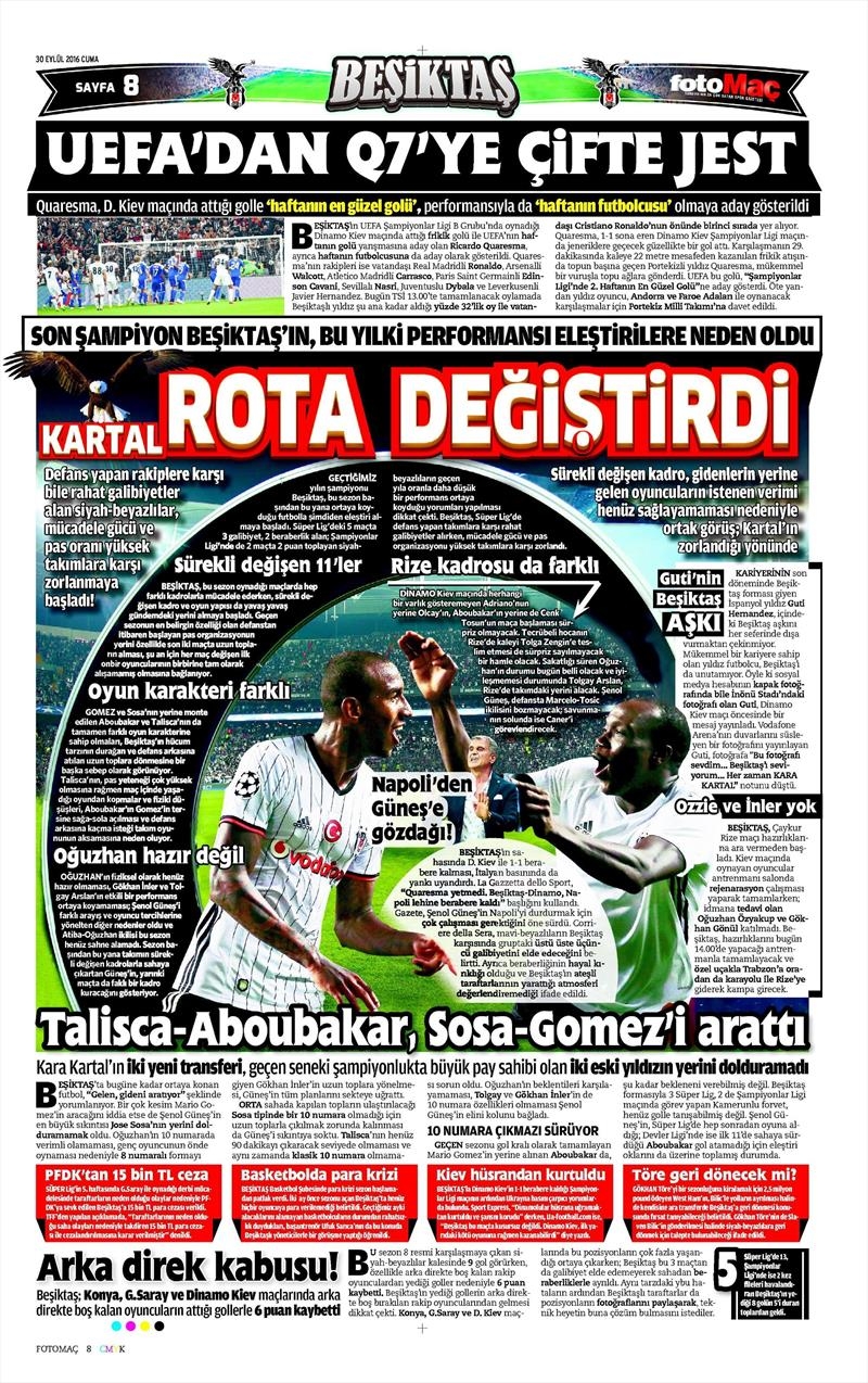30 Eylül 2016 | Beşiktaş sayfaları - Görsel 10