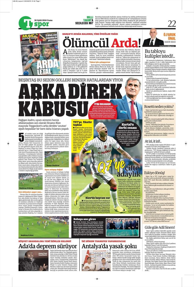 30 Eylül 2016 | Beşiktaş sayfaları - Görsel 2