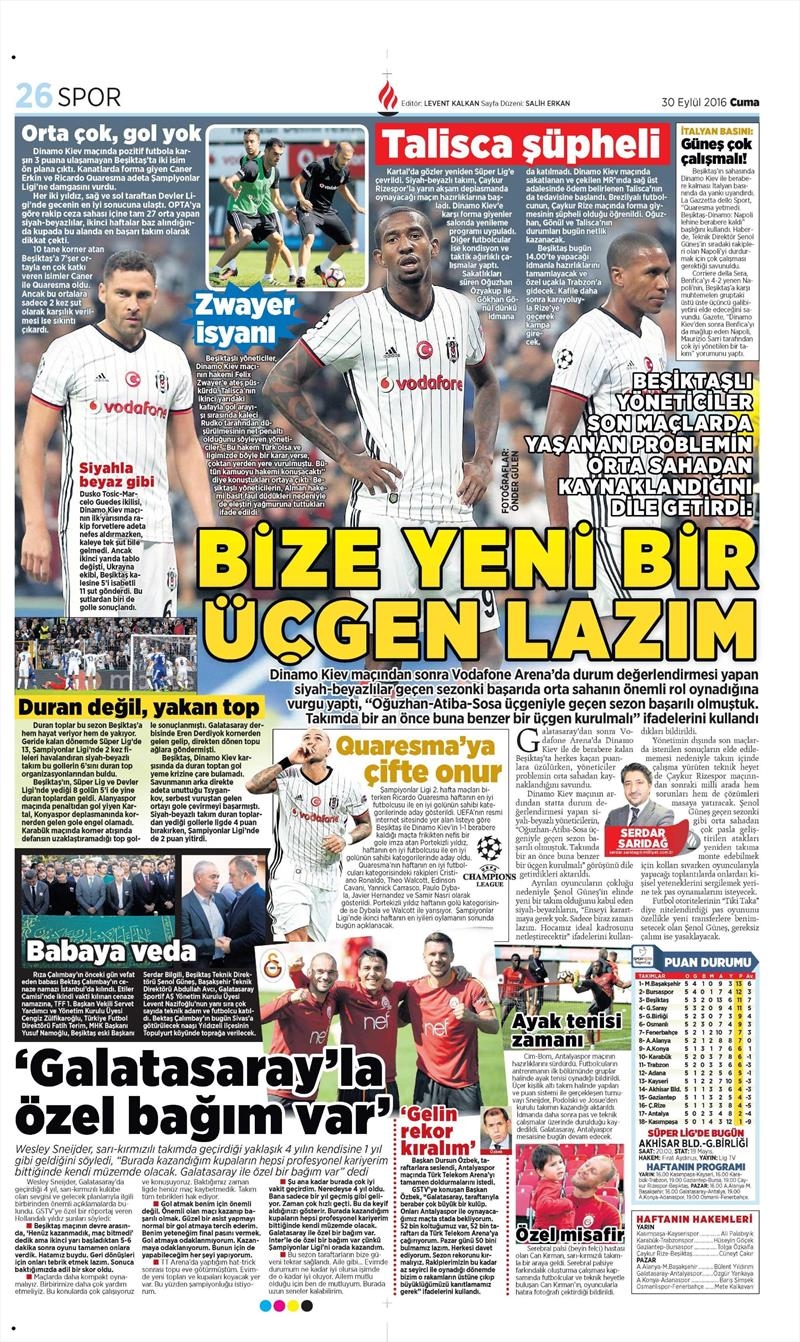 30 Eylül 2016 | Beşiktaş sayfaları - Görsel 7